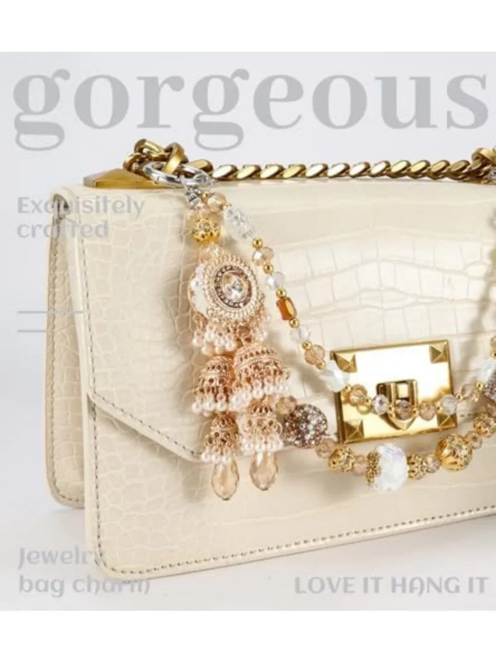 Elegant Jeweled Phone Charm Strap - Black & Gold Wrist Accessory for Phones